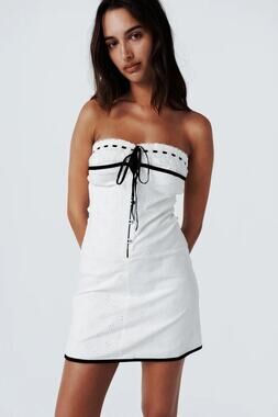 NEW With Jean Sabrin White Embroidery Strapless Sleeveless Mini Corset Dress XXS